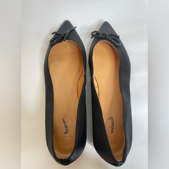 J.CREW Factory Satin Flat Pointy-Toe Shoe with Bow Black  Sz 8 - Picture 3 of 8